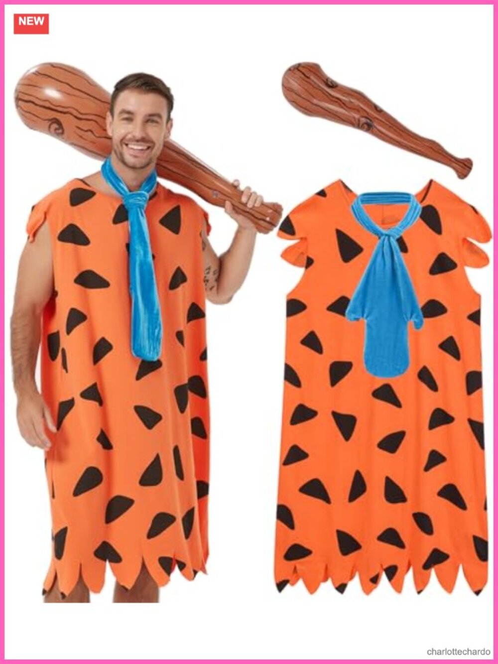 Men's Caveman Halloween Costume Tunic Cave Bat Tie Set Adult